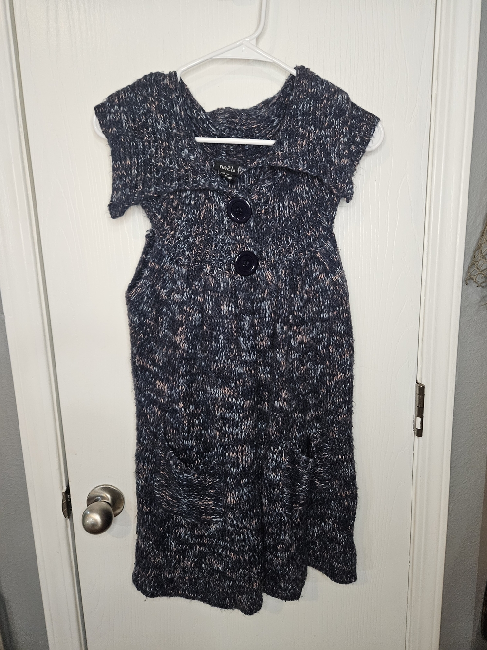 Rue21 Navy Blue Marled Knit Button-Front Sweater Cardigan Sleeveless